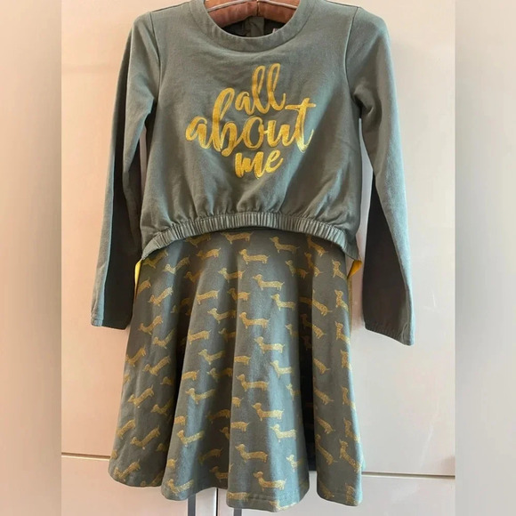 Designer Dress Coccodrillo Girls Cotton Army Green/ Gold 140 Cm 10Years - Picture 1 of 5